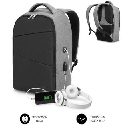 art_sub-mochi20sec20v220ap201620bk_1 Mochila Subblim Secure V2 AP para Portátiles hasta 15.6"/ Puerto USB/ Antirrobo/ Gris