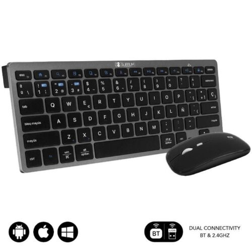 Teclado y Ratón Inalámbrico Subblim OCO020 - Combo Multidispositivo Compacto y Silencioso (Gris)