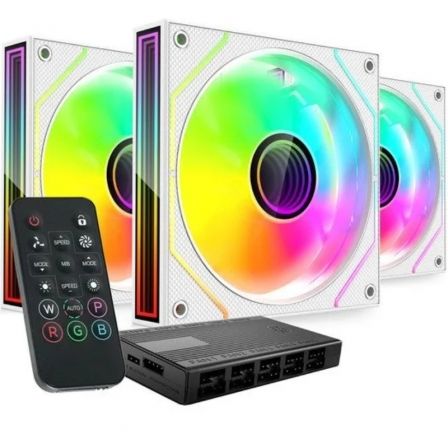 art_tac-ref20mf-3dprokit20wh_1 Pack 3 Ventiladores Mars Gaming MF-3DPROKIT/ 12cm + HUB + Mando a Distancia/ ARGB/ Blanco