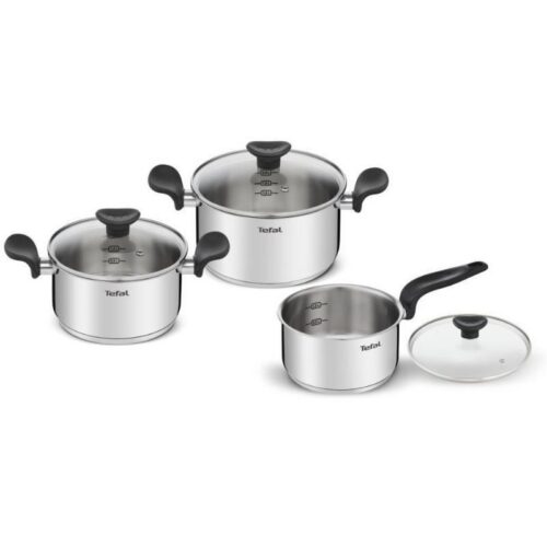Batería de Cocina Tefal 6 Piezas - Cazo 16cm + Cacerolas 18cm y 20cm - Acero Inoxidable Apto Inducción