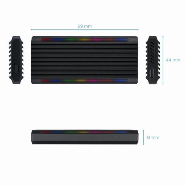 Caja Externa SSD M.2 NVMe USB 3.1 Gen2 - RGB - Sin Tornillos