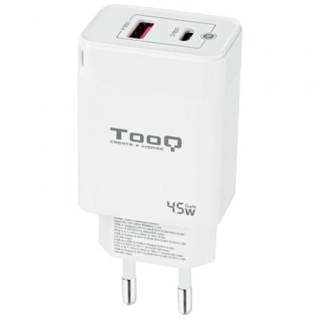 art_too-carga20tqwc-ganqcpd45wt_1 Cargador de Pared GaN TooQ TQWC-GANQCPD45WT/ 1xUSB Tipo-C/ 1xUSB/ 45W