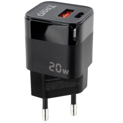 art_too-carga20tqwc-qcpd20_1-1 Cargador de Pared TooQ TQWC-QCPD20 - 20W USB-C + USB-A, Negro