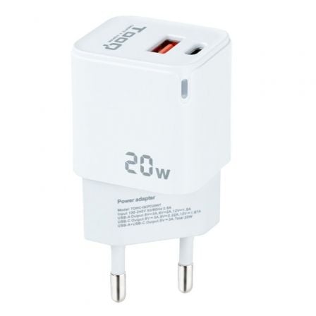 art_too-carga20tqwc-qcpd20wt_1 Cargador de Pared TooQ TQWC-QCPD20WT/ 1xUSB-Tipo C/ 1x USB/ 20W/ Blanco