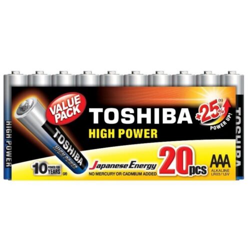 Pack de 20 Pilas AAA Toshiba High Power - Alcalinas de Larga Duración
