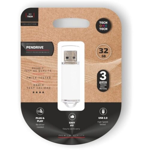 art_tot-basic20wh2032gb_1-1 Pendrive 32GB Tech One - USB 2.0 Blanco, Ultra Rápido y Portátil
