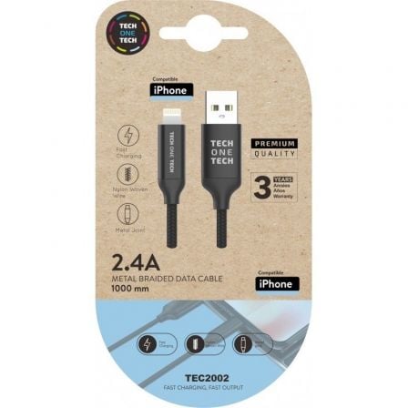 art_tot-cab20tec2002_1 Cable USB 2.0 Tech One Tech TEC2002/ USB Macho - Lightning Macho/ 1m/ Negro