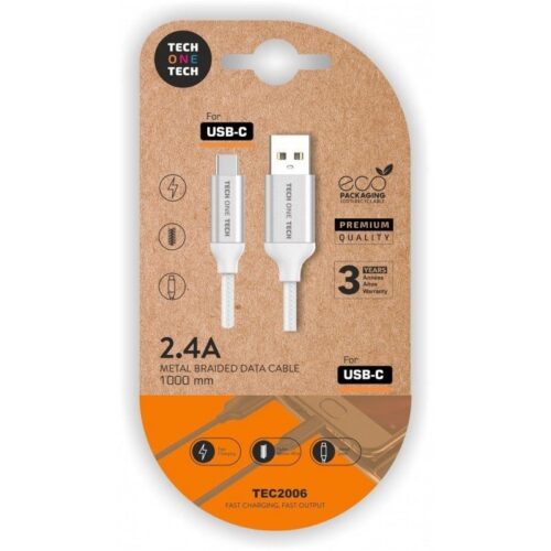 art_tot-cab20tec2006_1-1 Cable USB 2.0 Tech One TEC2006 - USB Tipo-C a USB Macho, 1m, Blanco