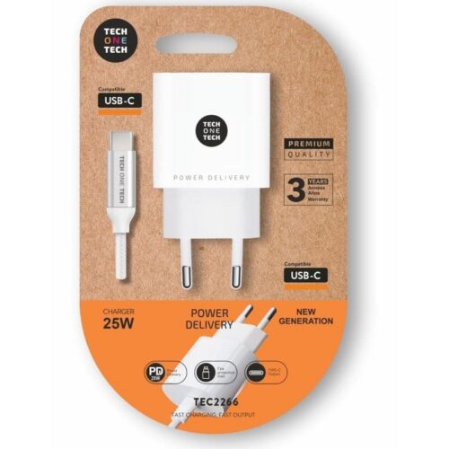 art_tot-car20tec2266_1-1 Cargador Rápido USB-C 25W Tech One - Blanco