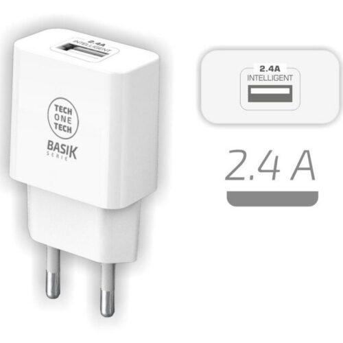 Cargador de Pared Tech One TEC2904 - 2.4A USB, Blanco - Rápido y Seguro