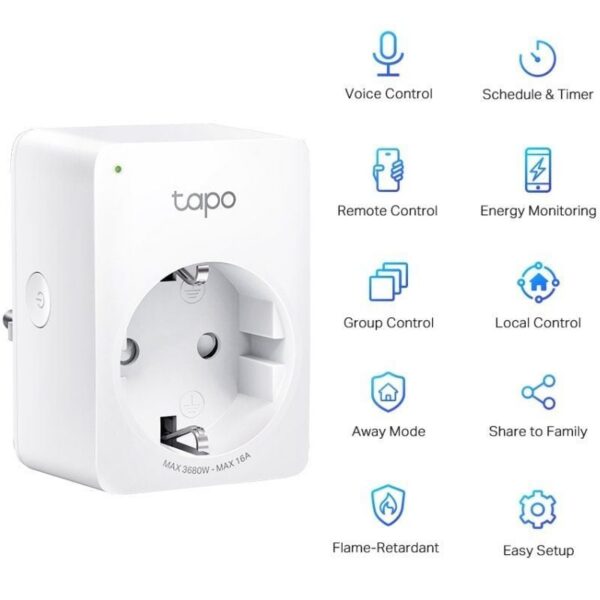 Enchufe WiFi Inteligente TP-Link Tapo P110 - Control por App y Voz, Temporizador y Monitorización de Energía