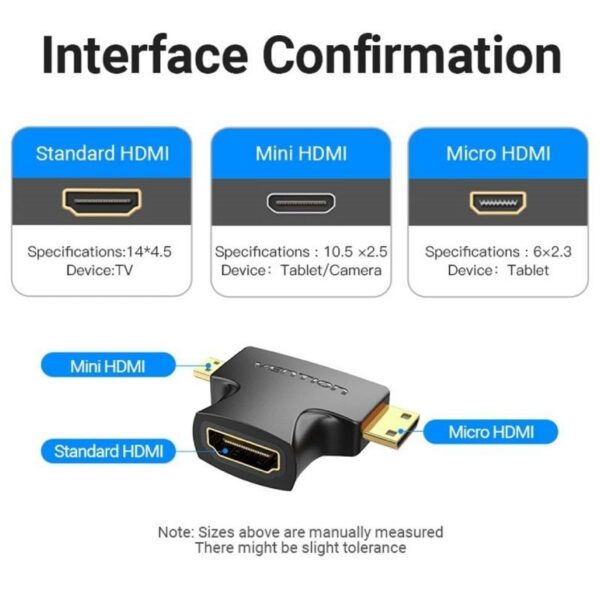 Adaptador HDMI 2 en 1 Vention AGFB0 - Mini HDMI y Micro HDMI Macho a HDMI Hembra
