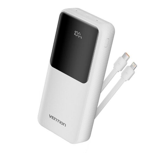 art_ven-bat20fhpw0_1-1 Powerbank 20000mAh Vention - 22.5W - Blanca - Incluye Cables USB-C y Lightning