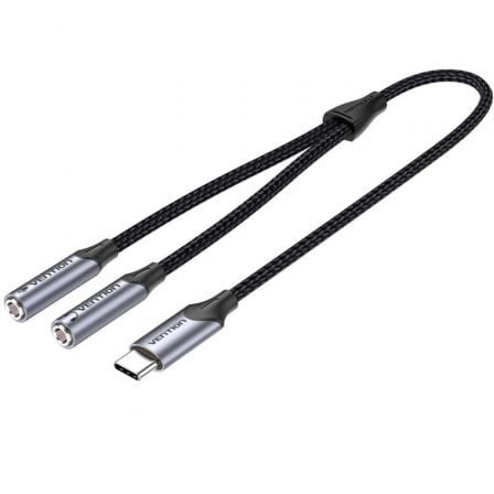 art_ven-cab20bgphy_1 Cable Conversor USB Tipo-C Vention BGPHY/ USB Tipo-C Macho - 2x Jack 3.5 Hembra/ 30cm/ Gris