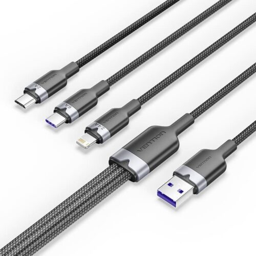 Cable USB 3 en 1 Vention - 1.5m - Negro - Compatible iPhone, Android, USB-C, MicroUSB