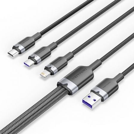 art_ven-cab20ctpbg_1 Cable USB 2.0 Lightning Vention CTPBG/ USB Macho/ USB Tipo-C Macho - MicroUSB Macho - Lightning Macho/ 1.5m/ Negro