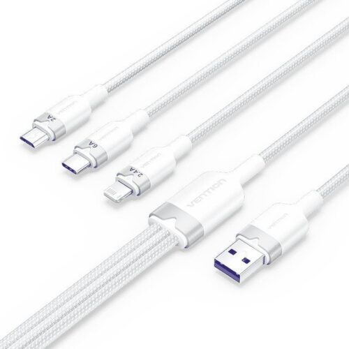 art_ven-cab20ctpwg_1-1 Cable USB 2.0 Lightning Vention CTPWG/ USB Macho/ USB Tipo-C Macho - MicroUSB Macho - Lightning Macho/ 1.5m/ Blanco