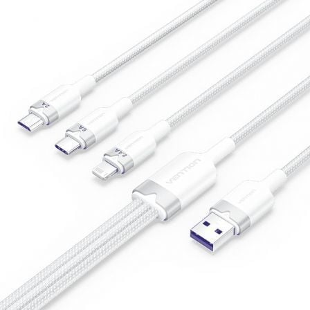 art_ven-cab20ctpwg_1 Cable USB 2.0 Lightning Vention CTPWG/ USB Macho/ USB Tipo-C Macho - MicroUSB Macho - Lightning Macho/ 1.5m/ Blanco