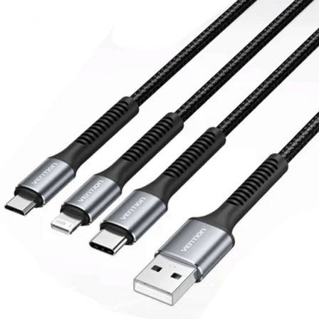 art_ven-cab20h18bav_1 Cable USB 2.0 Lightning Vention H18BAV/ USB Tipo-C Macho/ Lightning Macho - MicroUSB Macho - USB Macho/ 1.2m/ Negro