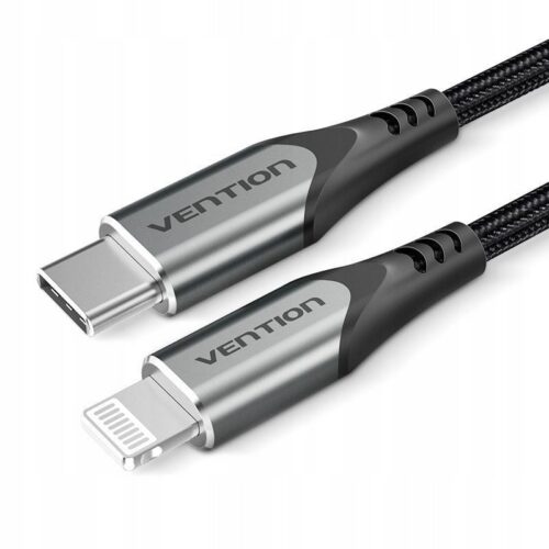 art_ven-cab20tachf_1-1 Cable USB-C a Lightning Vention TACHF - 1m, 480Mbps, 27W, Gris