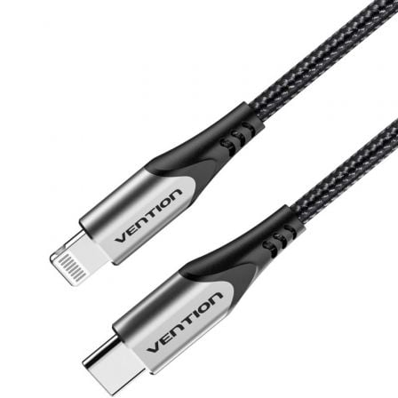 art_ven-cab20tachh_1 Cable USB 2.0 Tipo-C Lightning Vention TACHH/ USB Tipo-C Macho - Lightning Macho/ Hasta 27W/ 480Mbps/ 2m/ Gris y Negro