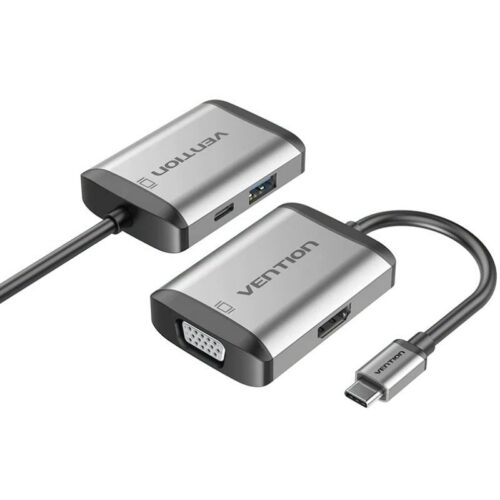 art_ven-cab20tfahb_1-1 Dockstation Vention TFAHB - 4 Puertos (USB, HDMI, VGA, USB-C PD) - 15cm - Gris