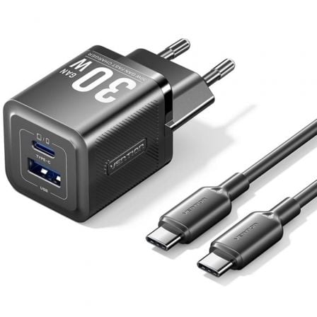 art_ven-carga20tz-feqb0-eu-01_1 Cargador de Pared GaN Vention TZ-FEQB0-EU-01/ 1xUSB Tipo-C/ 1xUSB + Cable USB Tipo-C/ 30W