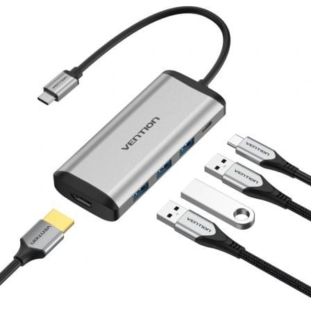 art_ven-dock20cnbhb_1 Docking USB Tipo-C Vention CNBHB/ 1xHDMI 4K/ 3xUSB/ 1xUSB Tipo-C PD/ Gris