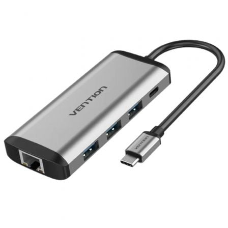art_ven-dock20thahb_1 Docking USB Tipo-C Vention THAHB/ 1xHDMI 4K/ 3xUSB/ 1xUSB Tipo-C PD/ 1xRJ45/ 1xLector tarjetas/ 1xAudio/ Gris