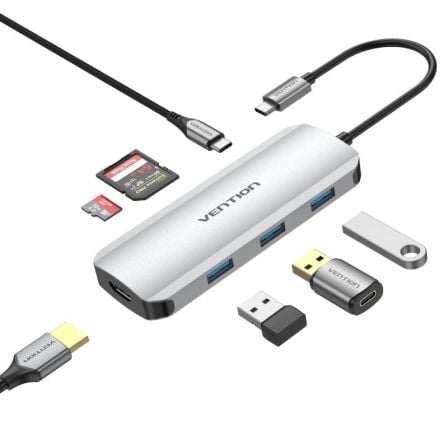 art_ven-dock20tojhb_1 Docking USB Tipo-C Vention TOJHB/ 1xHDMI 4K/ 3xUSB/ 1xUSB Tipo-C/ 1xLector tarjetas/ Gris