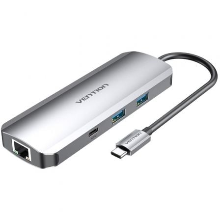 art_ven-dock20tomhb_1 Docking USB Tipo-C Vention TOMHB/ 1xHDMI 4K/ 2xUSB/ 1xUSB Tipo-C/ 1xUSB Tipo-C PD/ 1xRJ45/ 1xLector Tarjetas SD y MicroSD/ Jack 3.5/ Gris