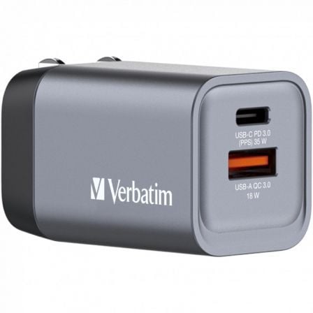 art_verb-carga20gnc-35_1 Cargador de Pared Universal GaN para Viaje Verbatim GNC-35/ 1xUSB Tipo-C/ 1xUSB/ 35W