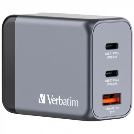 art_verb-carga20gnc-65_1 Cargador de Pared Universal GaN para Viaje Verbatim GNC-65/ 2xUSB Tipo-C/ 1xUSB/ 65W