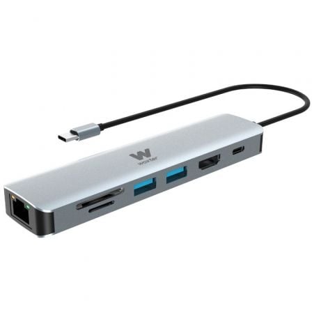 art_wox-dock20pe26-181_1 Docking USB Tipo-C Woxter PE26-181/ 1xHDMI 4K/ 2xUSB/ 1xLector de Tarjetas/ 1xRJ45/ 1xMicroUSB/ Gris