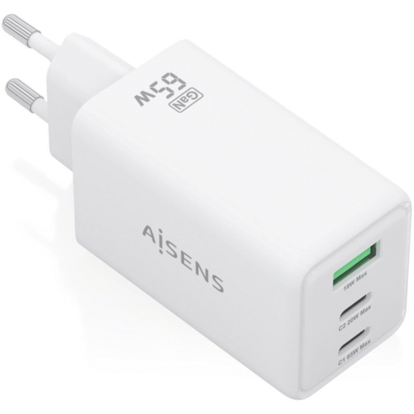 art_ais-carga20asch-65w3p072-w_1 Cargador de Pared GaN Aisens ASCH-65W3P072-W/ 2xUSB Tipo-C/ 1xUSB/ 65W/ Blanco