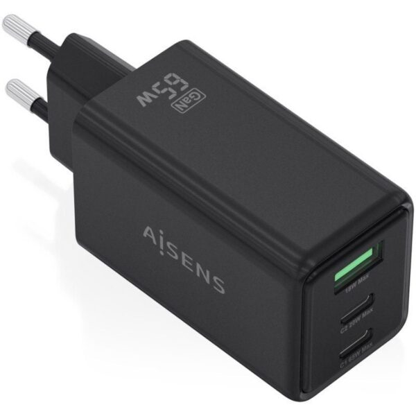art_ais-carga20asch-65w3p073-bk_1 Cargador de Pared GaN Aisens ASCH-65W3P073-BK/ 2xUSB Tipo-C/ 1xUSB/ 65W/ Negro