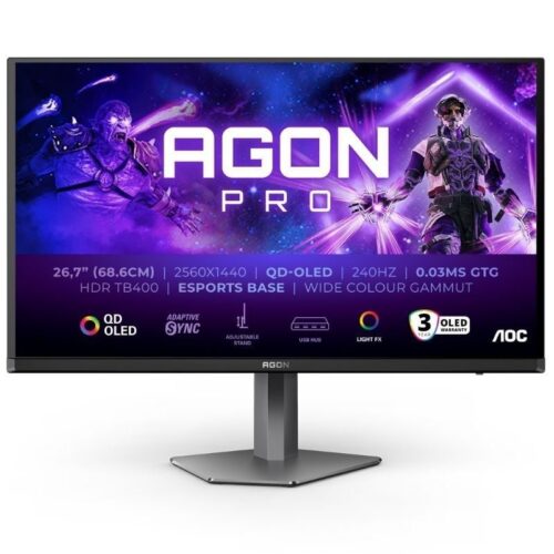 art_aoc-m20ag276qzd2_1 Monitor Gaming Ultraparonámico AOC AG276QZD2 26.5"/ WQHD/ Multimedia/ 0.03ms/ 240Hz/ QLED/ Regulable en altura/ Negro