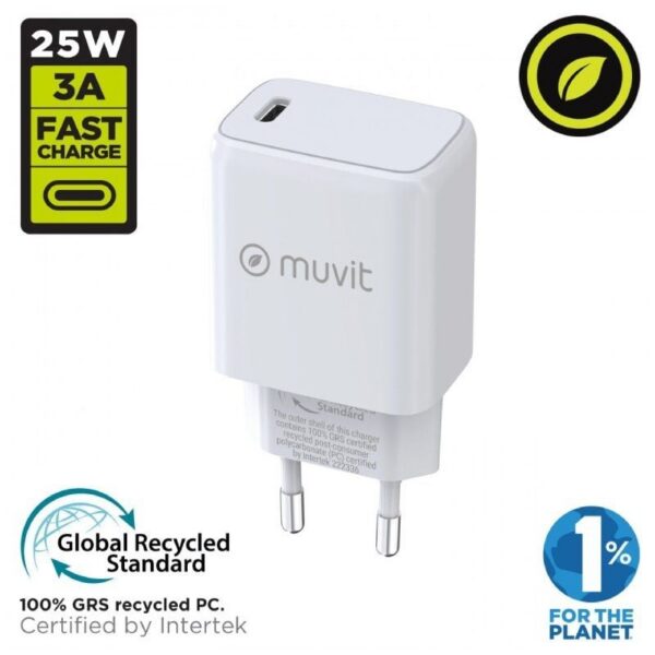 Cargador de Pared Muvit For Change 20W USB-C - Reciclable y Ecológico
