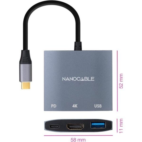 art_nan-cab20102016204306_2 Conversor Nanocable 10.16.4306 USB Tipo-C/ HDMI 4K Hembra - USB Hembra - USB Tipo-C PD/ 15cm/ Gris
