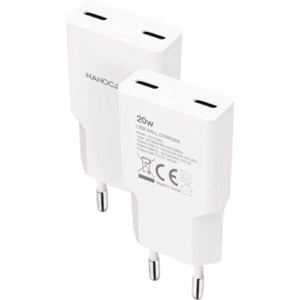 art_nan-carga20102010202023_2 Cargador de Pared Nanocable 2xUSB-C 20W - Blanco