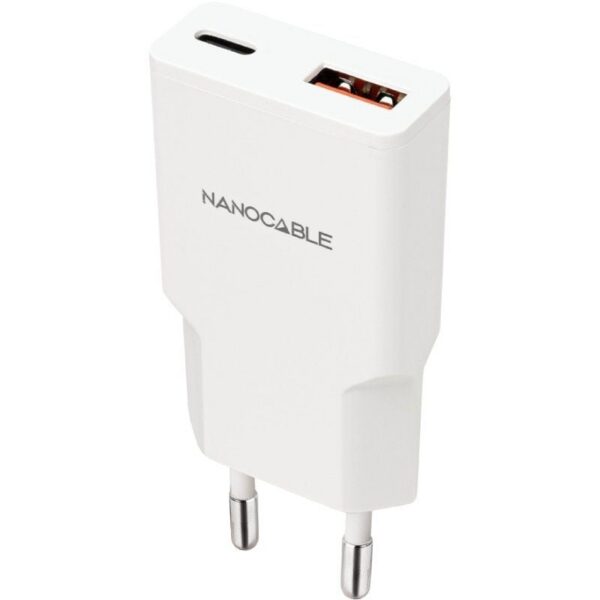 art_nan-carga20102010202025_1 Cargador de Pared Nanocable 25W USB-C PD + USB-A QC - Blanco