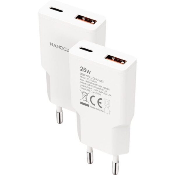 art_nan-carga20102010202025_2 Cargador de Pared Nanocable 25W USB-C PD + USB-A QC - Blanco