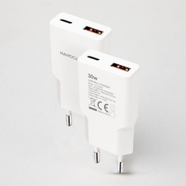art_nan-carga20102010202028_2 Cargador de Pared Nanocable 30W Dual USB-C/PD + USB-A/QC - Blanco