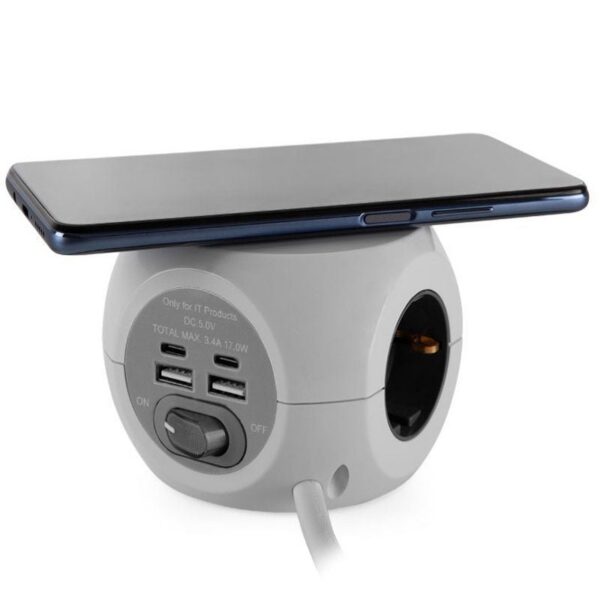 art_orb-regleta20en204500_2 Regleta Orbegozo EN 4500 con Carga inalámbrica/ 3 Tomas de corriente/ 2 USB - 2 USB Tipo C/ Cable 1.5m/ Blanca y Gris