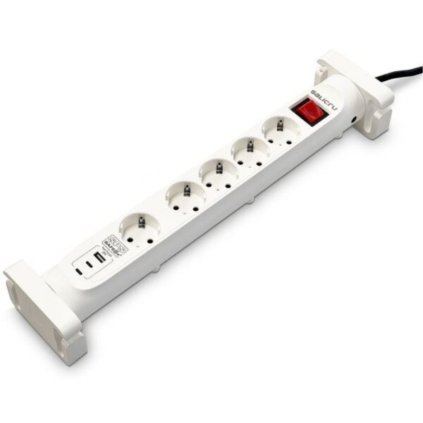 Regleta con interruptor Salicru SAFE 5S+/ 4 Tomas de corriente/ 1 Master/ 2 USB Tipo-C/ 1 USB/ Cable 1.4m/ Blanca