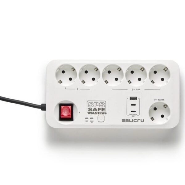 Regleta con interruptor Salicru SAFE MASTER+/ 5 Tomas de corriente/ 1 Master/ 2 USB Tipo-C/ 1 USB/ Cable 1.4m/ Blanca
