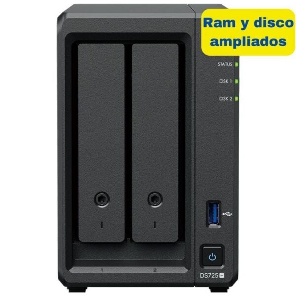 art_syn-nas20ds72520plus208gb208tb_1 Synology DiskStation DS725+ 2 Bahías 8GB DDR4 8TB - Almacenamiento de Alta Velocidad