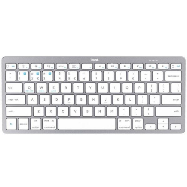 Teclado Inalámbrico Bluetooth Trust 24654 - Plata, Ultracompacto y Multidispositivo
