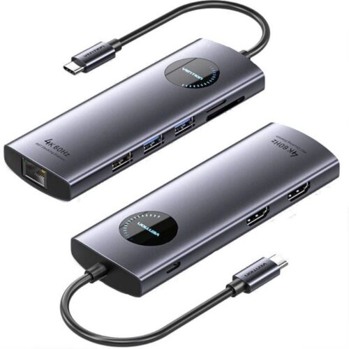 art_ven-dock20tqvhb_1 Docking USB Tipo-C Vention TQVHB/ 2xHDMI 4K/ 3xUSB/ 1xRJ45/ 1xLector de Tarjetas/ 1xUSB Tipo-C PD/ Gris