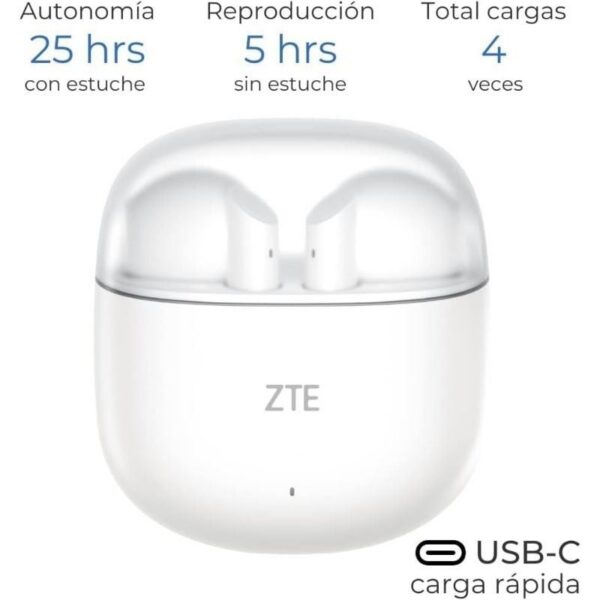 Auriculares Bluetooth ZTE Buds 2 con estuche de carga/ Autonomía 5h/ Blancos